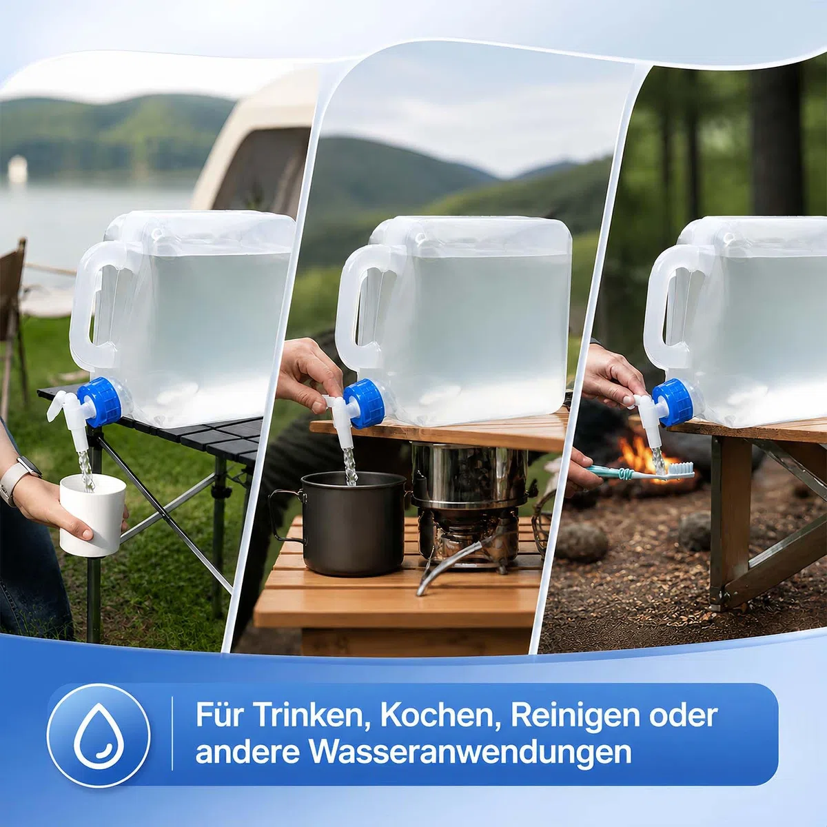 Lot de 2 Réservoirs d’Eau Pliables 20L avec Robinet & Poignée, Bidon d’Eau Potable sans BPA, Réservoir d’Eau Portable pour Camping, Urgence, Randonnée & Outdoor