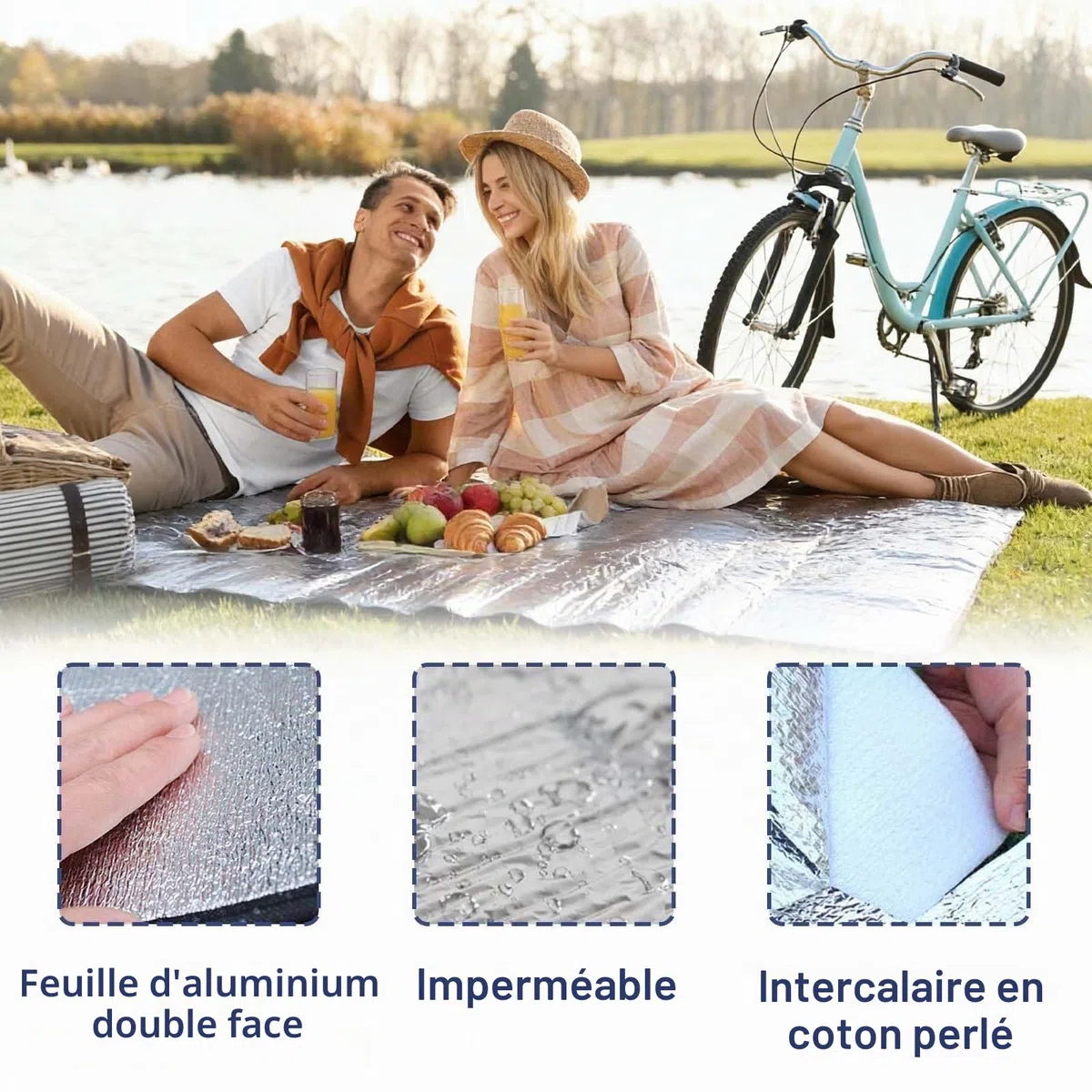 Tapis de Camping,200x200 cm Tapis de Sol Isolant en Aluminium,Enroulable Tapisen Aluminium,Tapisde Sommeil en Mousse,Tapisde Couchage léger pour Extérieur Camping Randonnée Pique-Nique
