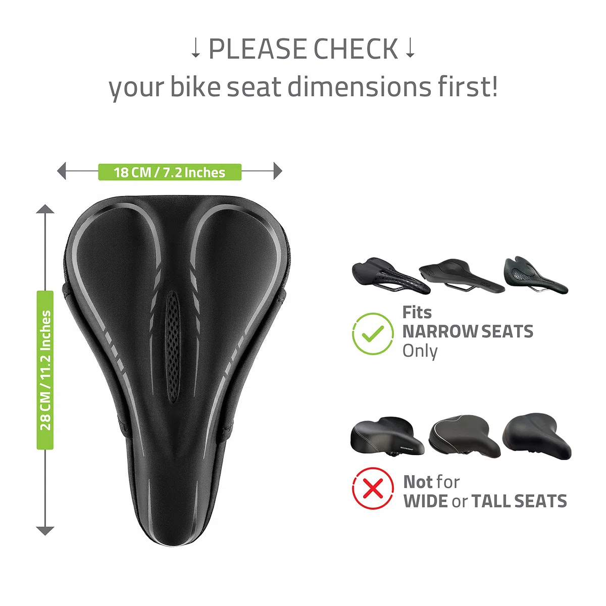 Coussin étroit de selle de vélo, [mousse à mémoire de forme et gel supplémentaires] Coussin de selle de vélo confortable, pour vélo de route, Peloton VTT, accessoires de cyclisme confortables,
