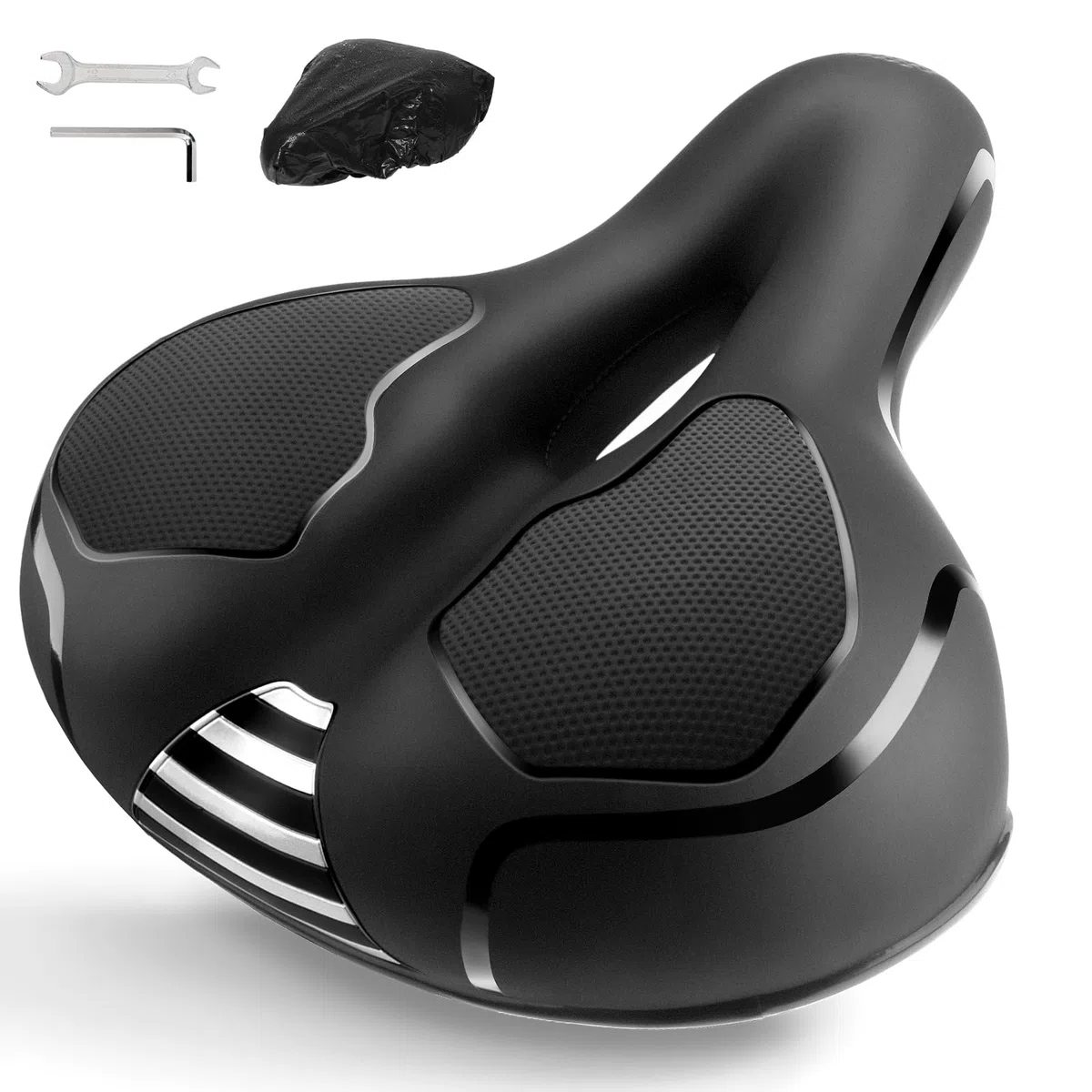 Selle Vélo Confortable, Selle Vélo Gel Ergonomique, Évidement Antipression, Boule d'Amortisseur à Double Ressort, Imperméable, Doux & Respirant – Selle Large pour Vélo de Ville & Vélo au Quotidien