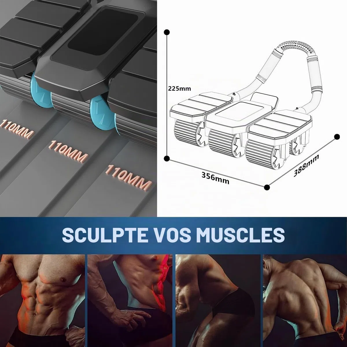 Roue abdominale à rebond automatique et stabilité à 6 roues, roue d'entraînement pour abdominaux pour entraînement de base, 150 kg, synchronisation des données d'entraînement via l'application et