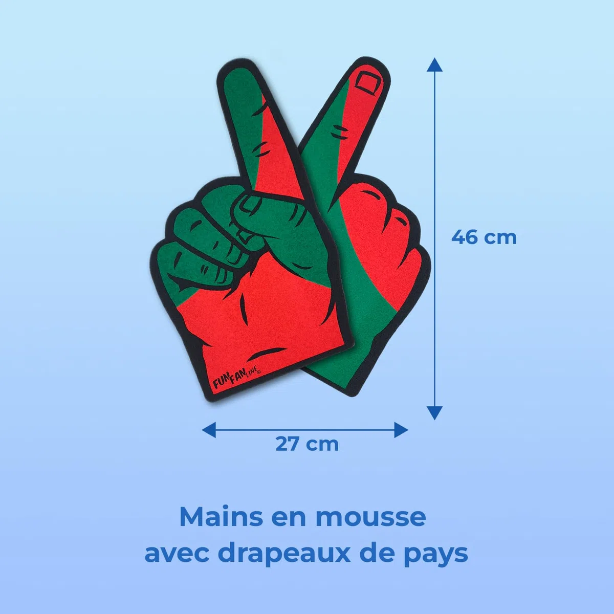 Lot de 2 Mains en Mousse avec Doigt Géant Drapeau de [Pays]. Accessoire de Supporter pour Événements Sportifs, Fêtes & Célébrations. Idéal pour Matchs et Fans