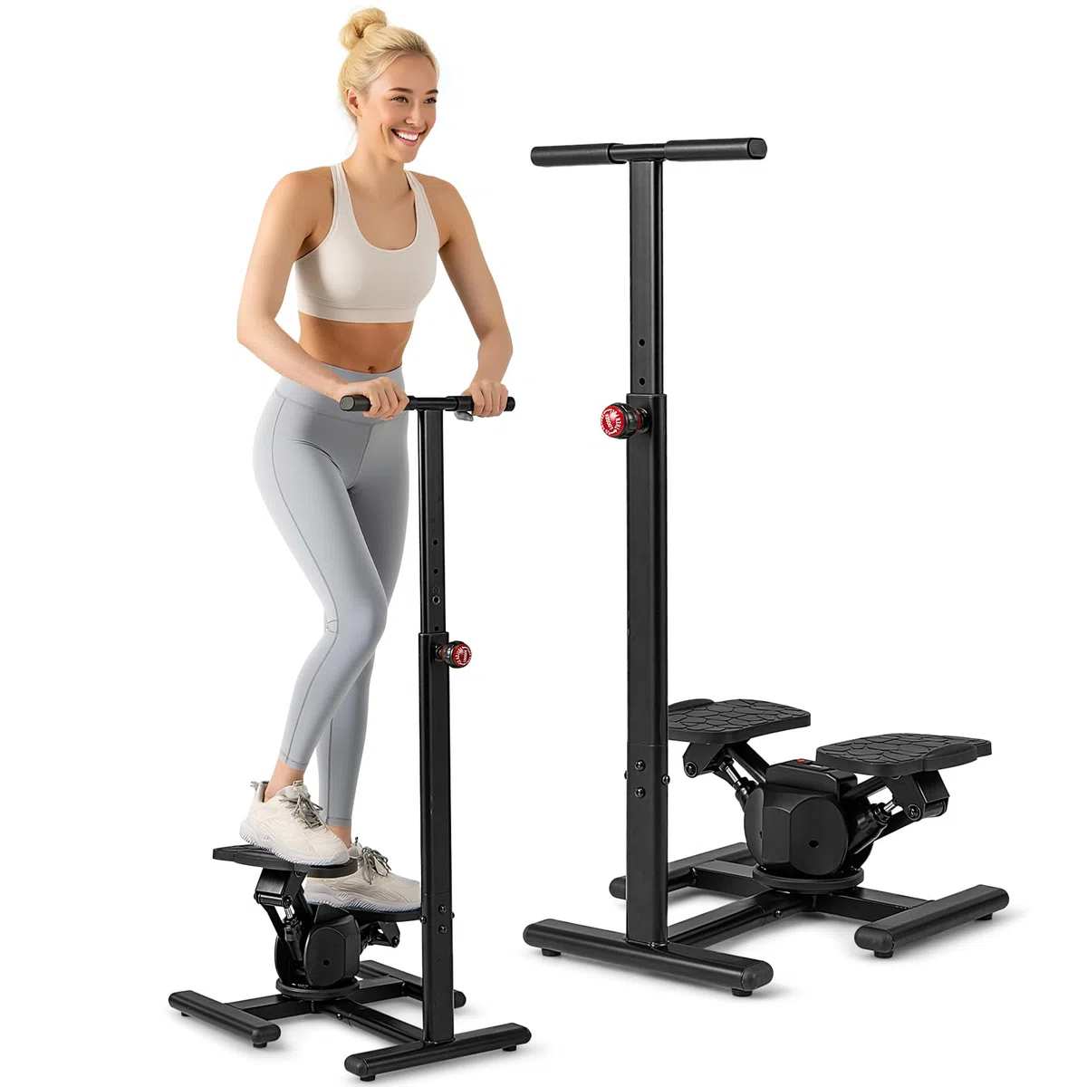 KOMFOTTEU Step Fitness CASA avec Guidon réglable en Hauteur, Entraîneur pour l'Entraînement Physique et Exercice, Pédales antidérapantes, Écran LCD, Appareil de Fitness pour Maison & Bureau, Noir