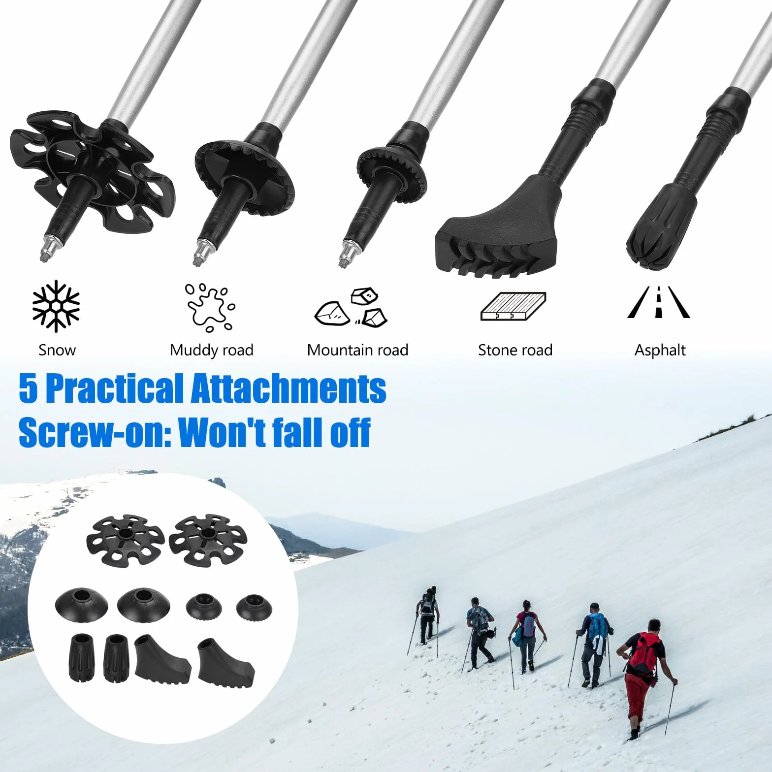 Lot de 2 bâtons de randonnée pour homme et femme - Bâtons de marche nordique - En aluminium - Pliable - Léger - 110-125 cm - Pour l'alpinisme, la randonnée, le ski, le trekking
