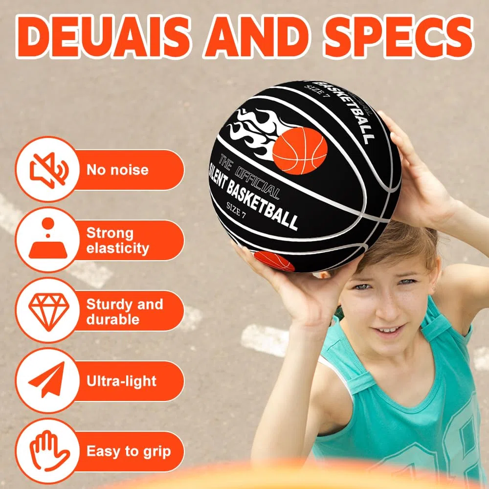 Silent Basketball, Basket-Ball Silencieux, Ballon De Basket Silencieux Taille 7, Ballon en Mousse Haute Densité Non Revêtue, Basketball D'intérieur Silencieux, pour Enfants 3 4 5 6 Ans