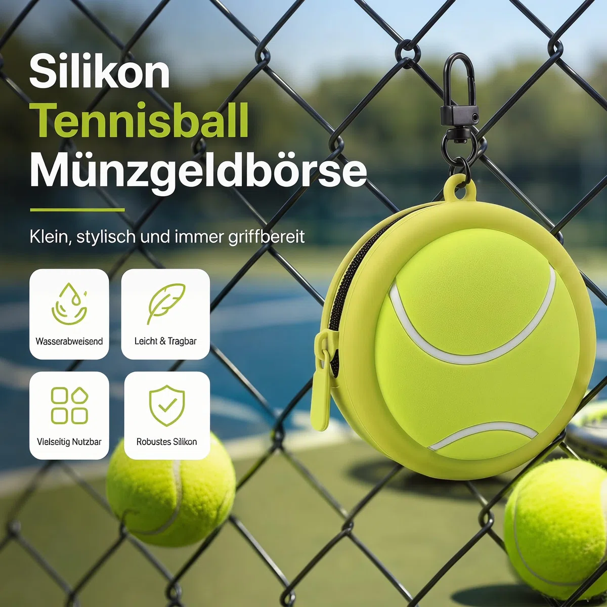 FOMIYES Petit portefeuille en silicone avec fermeture éclair - Porte-monnaie de tennis - Pendentif pour le sport, les voyages et l'école - Étui pour écouteurs résistant à la transpiration et