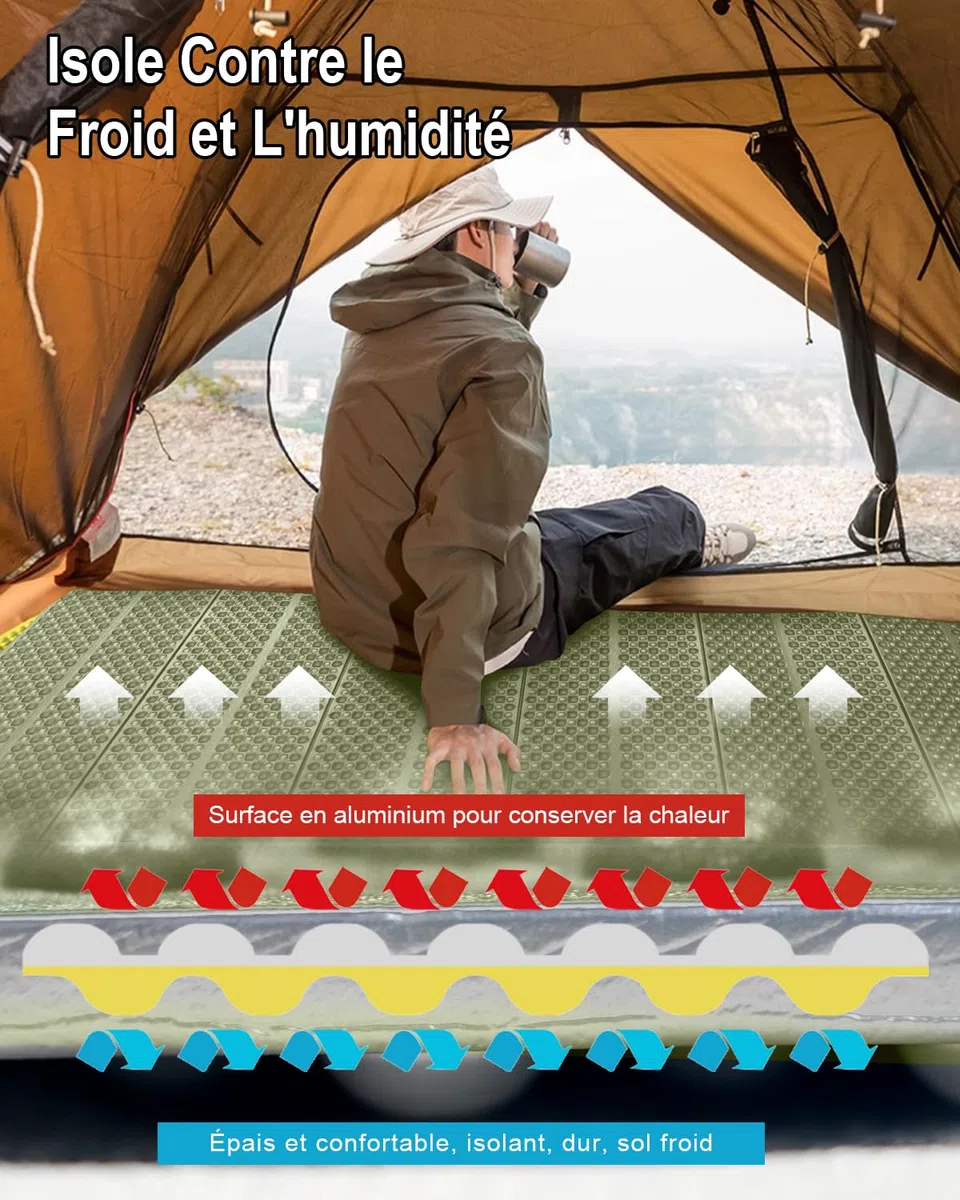 Tapis isolant pliable en mousse pour extérieur, camping, tapis isolant, ultra léger, 180 x 60 cm, pour tente, plage, voyage, randonnée, alpinisme
