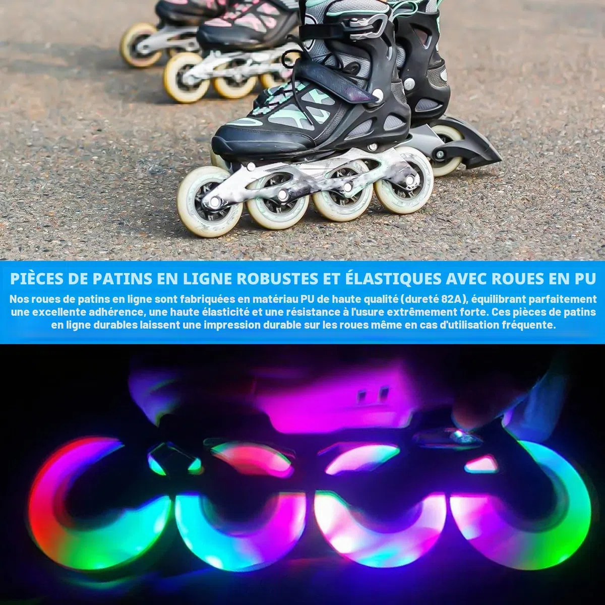 PORFOYO Lot De 8 Roues De Rollers En Ligne 72/76/80 MM Avec Roulements À Billes, Roue De Roller En Ligne, Roues Universelles En Polyuréthane Pour Tous Les Types De Patins À Roulettes (76MM)