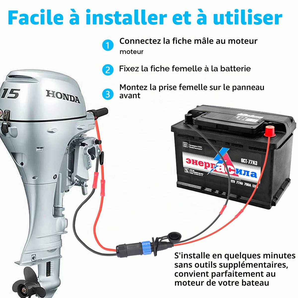 CERRXIAN Connecteur SCOT pour moteur à la traîne - Kit de connexion rapide - 2 broches - 12/24/36/48 V - Pour bateau de mer, moteur de pêche à la traîne kayak