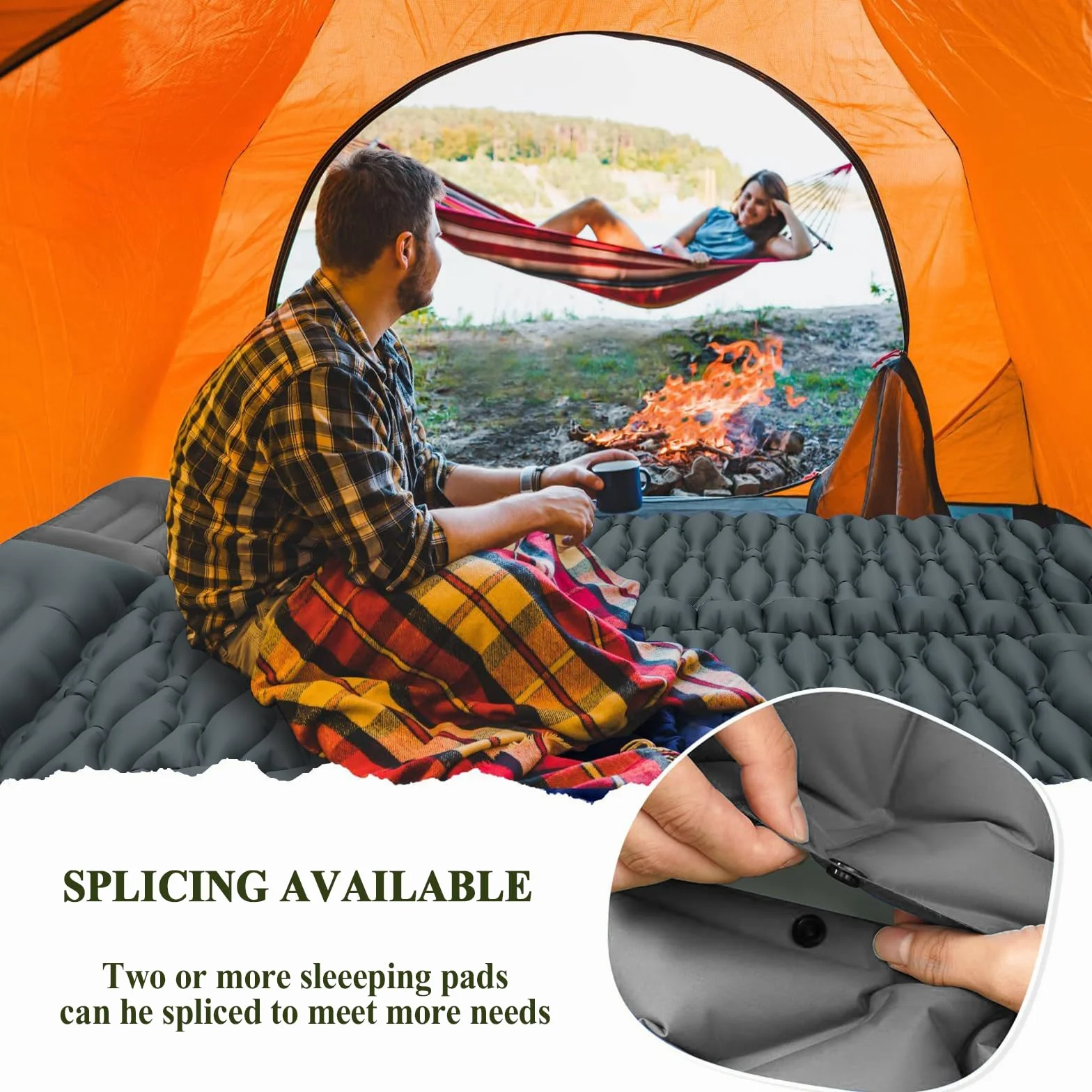 MOYKSRR Matelas de Camping Gonflable, Matelas de Camping Gonflable avec Pompe à Pied & Oreiller, Matelas Gonflable Résistant à l'eau, Portable Tapis de Matelas pour Camping, Voyage, Plage, Tente