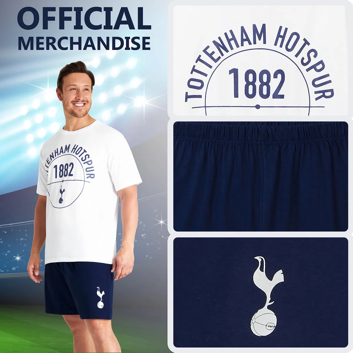 Tottenham Hotspur F.C. Pyjamas for Men Set Short PJs Lounge Set Sleepwear Breathable Nightwear Spurs Football Gifts for Men