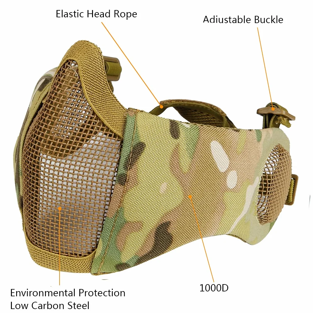 Kit de protection Airsoft avec demi-masque en maille avec protection des oreilles et lunettes - Pour CS/Chasse/Paintball/Tir