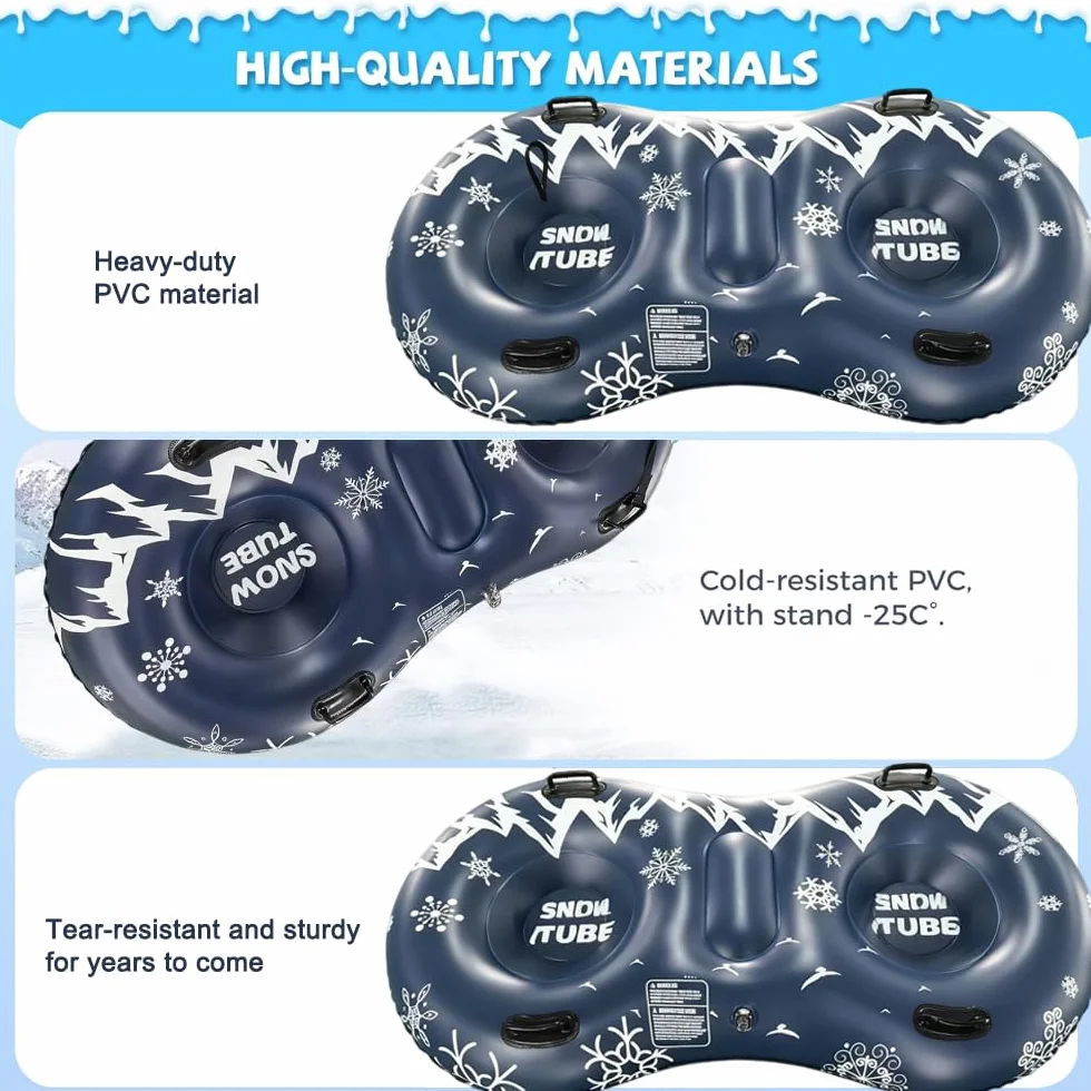 Luges Gonflables 2 Places pour Enfants et Adultes: JanTeelGO 167cm Tige de Neige Portable avec Corde de Remorquage - Épaissi de 0,5 mm pour Les Sports d'hiver