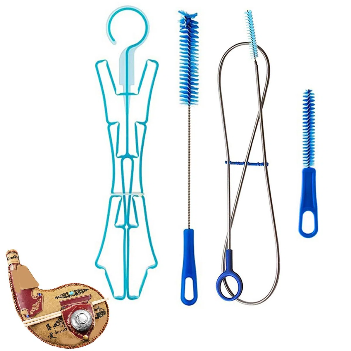 Ensemble de brosses de nettoyage 4 en 1 pour poche d'hydratation, kit de nettoyage de la poche à eau, comprend une longue brosse flexible, une petite brosse et une grande brosse pliable pour