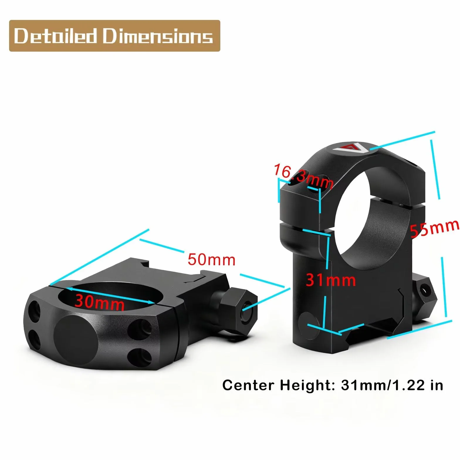 Colliers de Lunette 30 mm, Profil Haut pour Rail Picatinny, Hauteur d'axe 31 mm