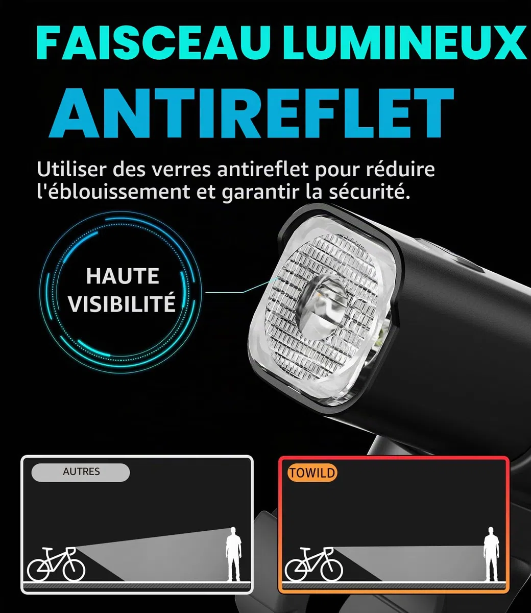 TOWILD 600/1000 lumens Lumières Vélo avec Télécommande sans Fil,CL600/CL1000 Lampe Velo LED pour Le Trajet, la éclairage Avant de Vélo Rechargeable, étanche IPX6 pour la Conduite de Nuit