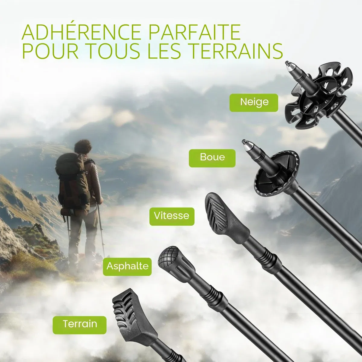 Juskys Bâtons de Marche Nordique - 2 bâtons de Marche télescopiques en Aluminium, légers & Extensibles, pour Femmes & Hommes, avec Embout en Caoutchouc & Sac, poignée en liège - Noir