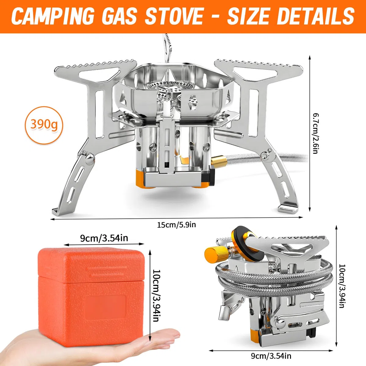 Rechaud Camping Gaz, 5800W Portable Brûleur Camping Pliable avec Bouton d'Allumage, Poids Léger Tête Unique Coupe-vent Puissance de Feu Réglabl, pour Camping/Randonnée/Pique-Nique/Extérieur