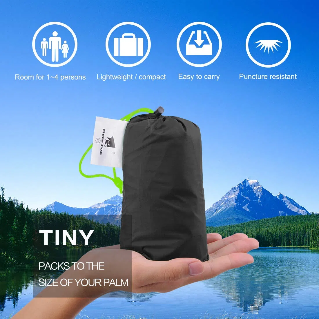 GEERTOP Tapis de Sol imperméable ultraléger pour 1 à 4 Personnes pour Camping, randonnée, Pique-Nique (5 Tailles)
