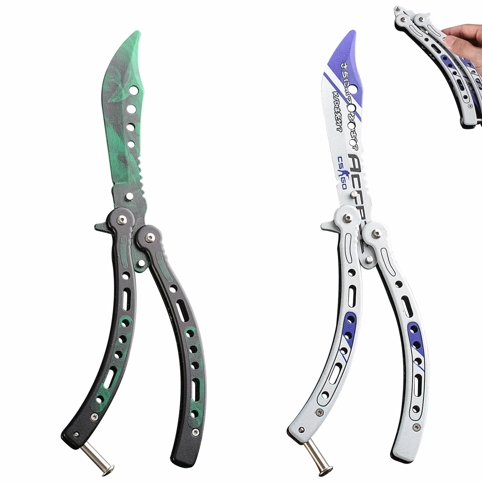 Butterfly Trainer : 2 Pièces Couteaux Papillon Pliables d’Entraînement Lame Non Aiguisée Peigne Papillon Acier Inoxydable pour Couteau Balisong d’Entraînement Débutant