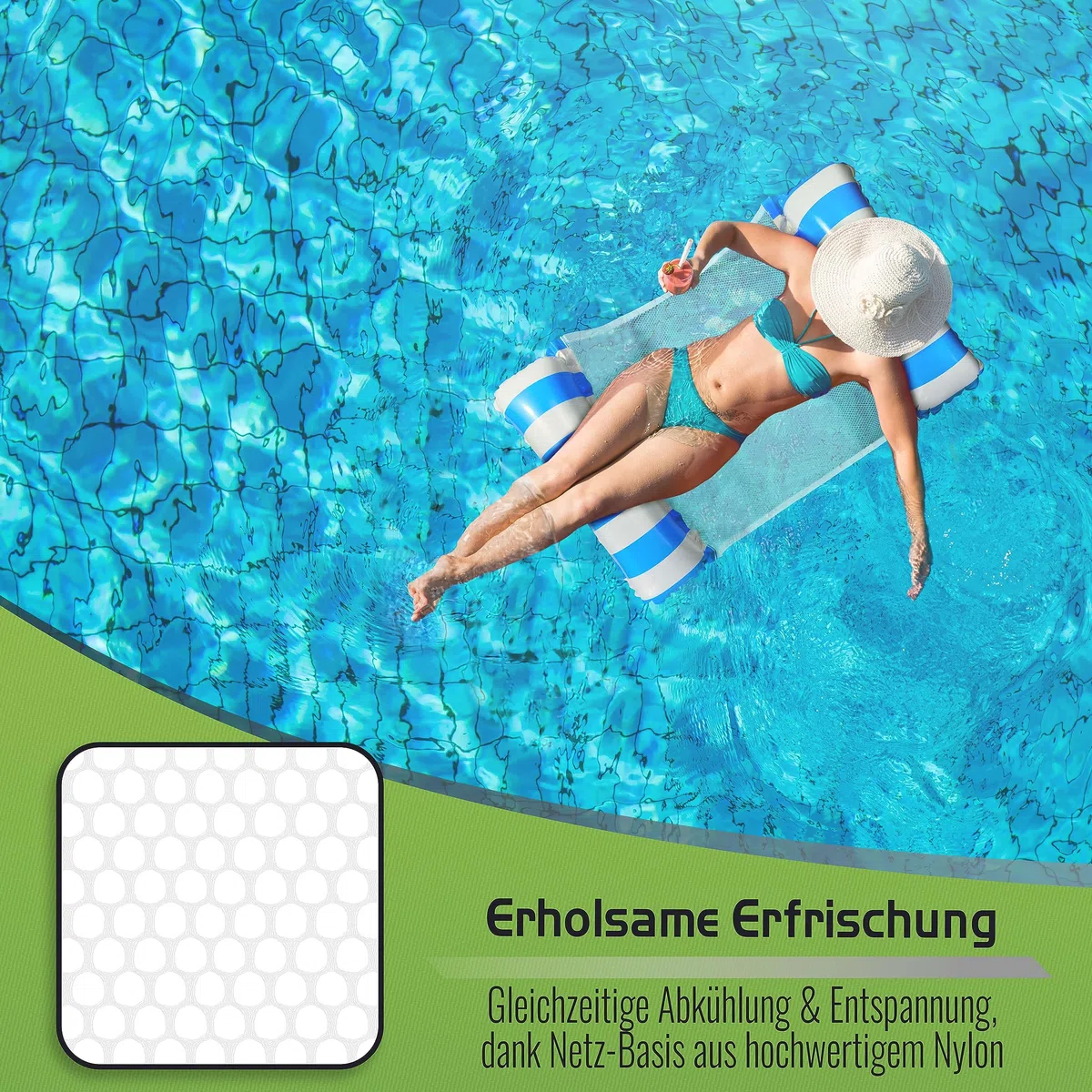 Balinco – Matelas Hammac Gonflable avec 2 Chambres à Air et Filet en Nylon pour Piscine – Matelas Flottant Relax pour Adultes et Enfants – Accessoire d’Été pour Piscine