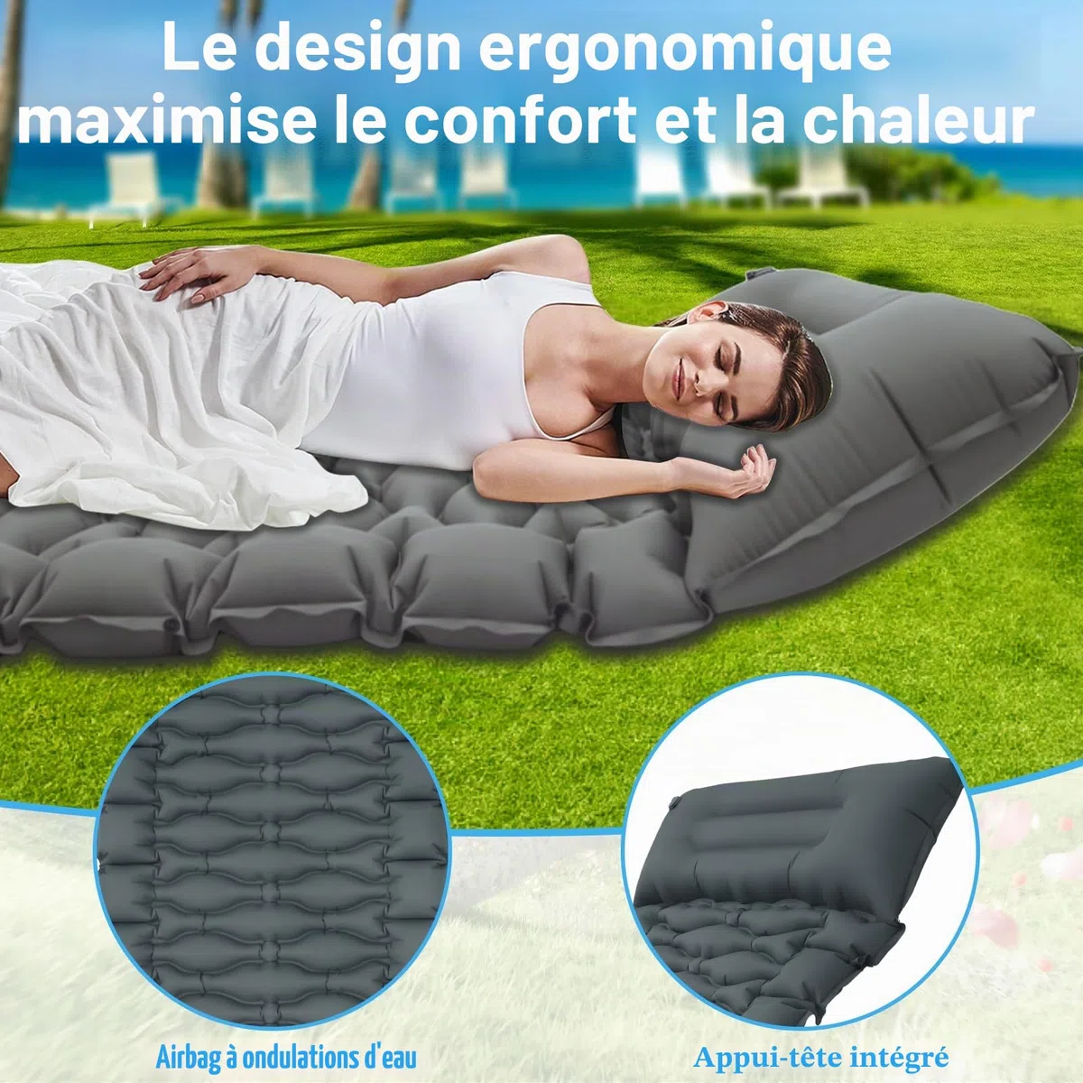 Matelas Campings Autogonflant, Matelas Camping Autogonflant Pliable avec Pompe à Pied, Matelas Gonflable Résistant à l'eau, Portable Tapis de Matelas pour Camping, Voyage, Plage, Tente