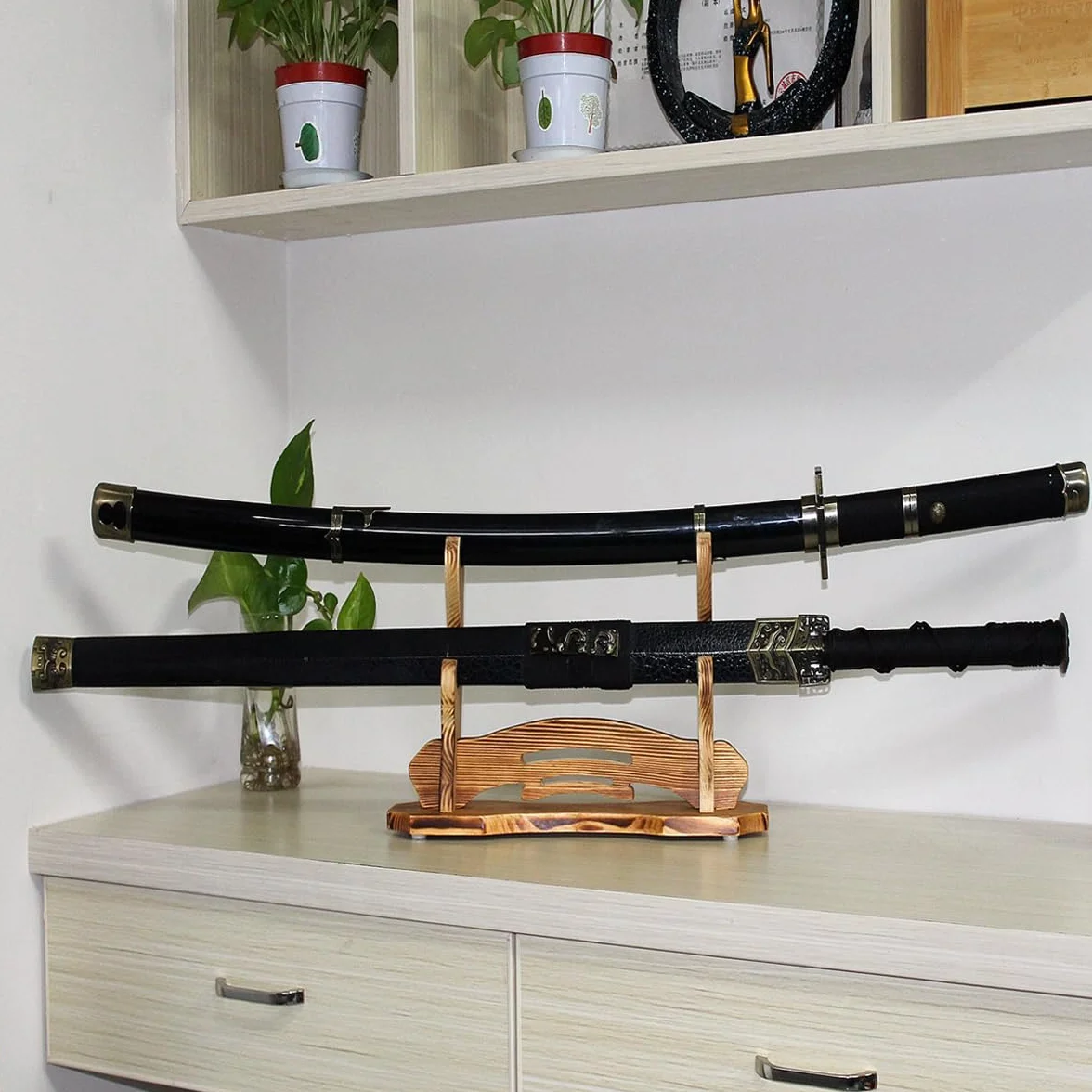 BiJun Support D'épée Katana - Porte Katana Katana Sasuke -Support Mural pour Katana - Pour Katana Wakizashi Tanto - Pour Toutes les Epées (2 Couche)