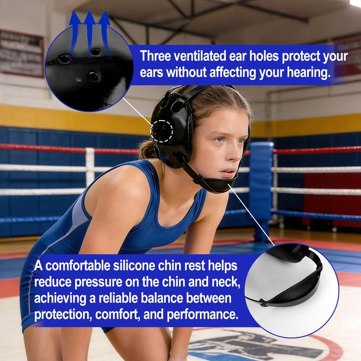 Jeunesse Lutte Protège-Tête, Ajustable Enfants Oreille Garde avec Système Sangle 5-Points Léger Casque Protection pour Garçons & Jeunes Lutteurs Entraînement et Compétition (Noir)