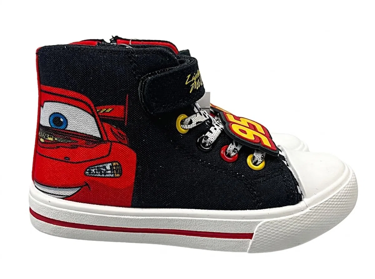 Disney Baskets montantes Cars Lightning McQueen en toile pour garçon sous licence officielle avec sangle de fermeture Rouge/noir Tailles 39 à 46