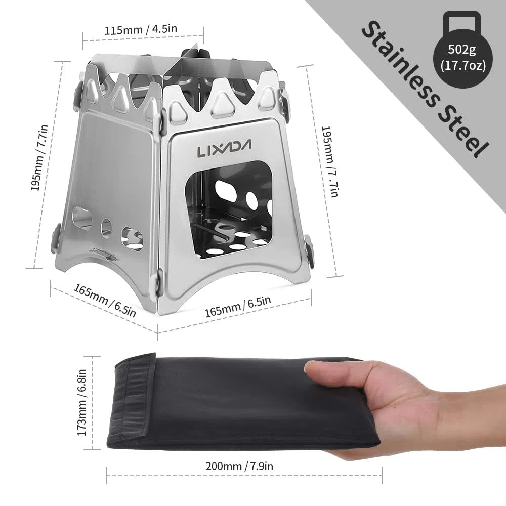Lixada Rechaud Bois Poêle à Bois Mini Pliable Réchaud de Camping Hobo Poêle pour Pique Nique BBQ Camping Randonnée Voyage