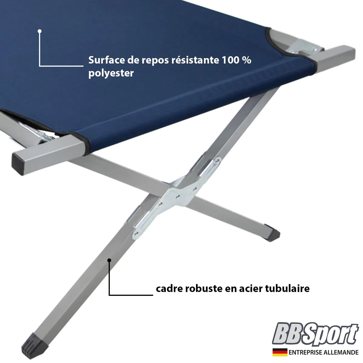 BB Sport Lit de Camp Pliable 190 x 64 x 41 cm Stable 180 kg Résistant Militaire Portable Confortable Camping Voyage Acier Tubulaire 600D Tissu Oxford Sac de Transport, Couleur:Bleu