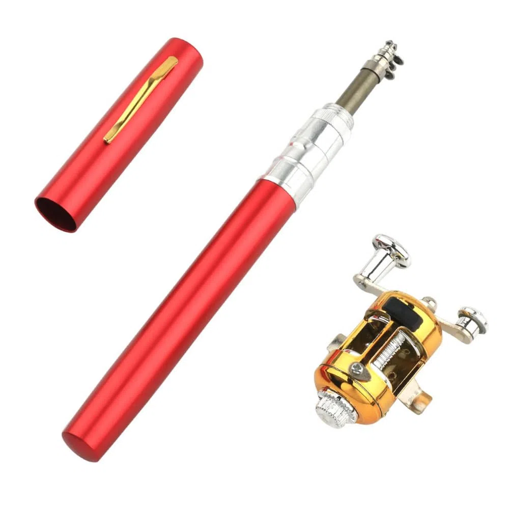 Mini Canne à Peche Moulinet Combo Kit, Canne à pêche et Moulinet Télescopique, Stylo Pêche Pliable avec Moulinet Réglable pour la Pêche Eau Salée et Douce en Excursion