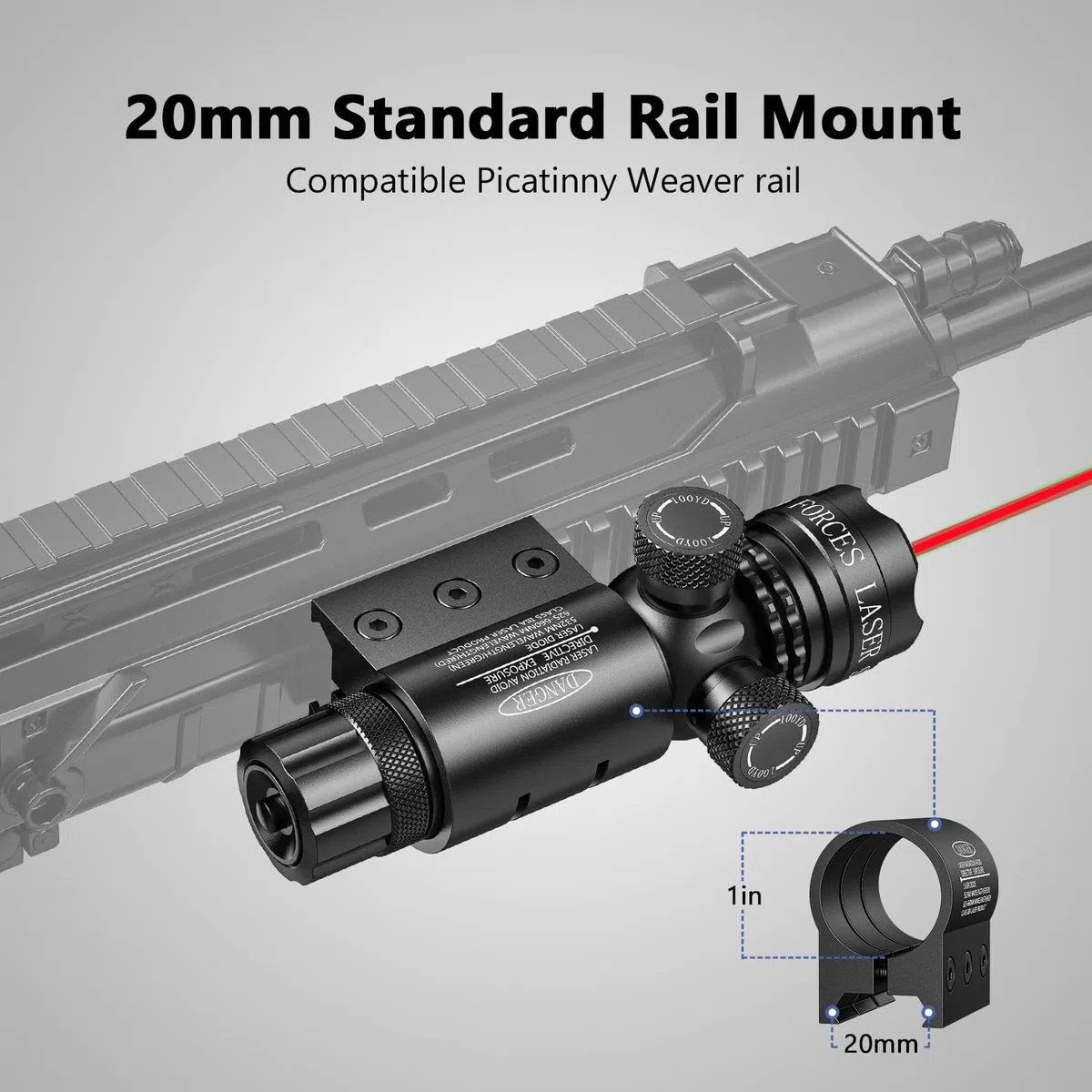 KinZon Viseur Laser Rouge Tactique avec Interrupteur à Pression, avec Montage sur Rails Picatinny Weaver 20mm et Mlok, Lunette de visée pour Fusil de Chasse et Airsoft