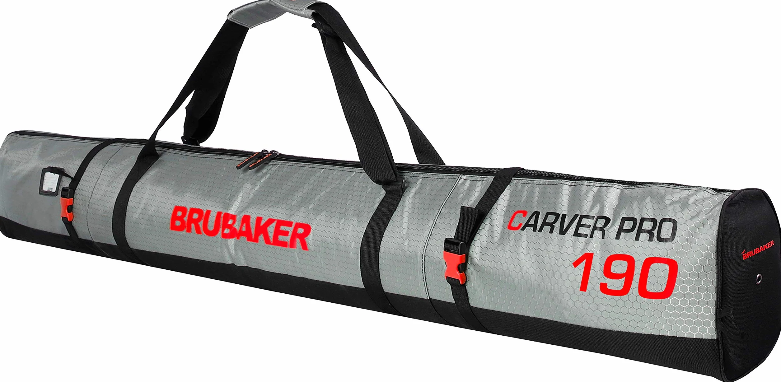 BRUBAKER 'CarverTec Pro' - Housse à Skis rembourrée - pour 1 Paire de Skis + Bâtons - 170 ou 190 cm - Argenté/Rouge