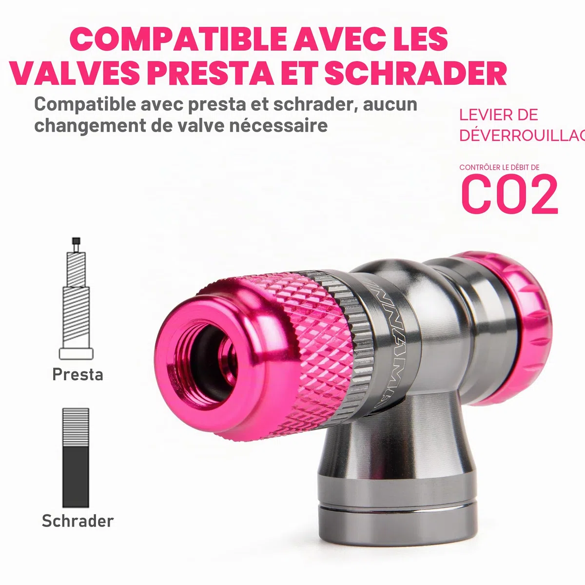 Kit de Pompe à vélo CO2 - Gonfleur de CO2 avec Cartouches de CO2 de 16 g/25 g - Compact, léger, Compatible avec valves Presta et Schrader - Parfait pour Les vélos de Route et VTT - avec