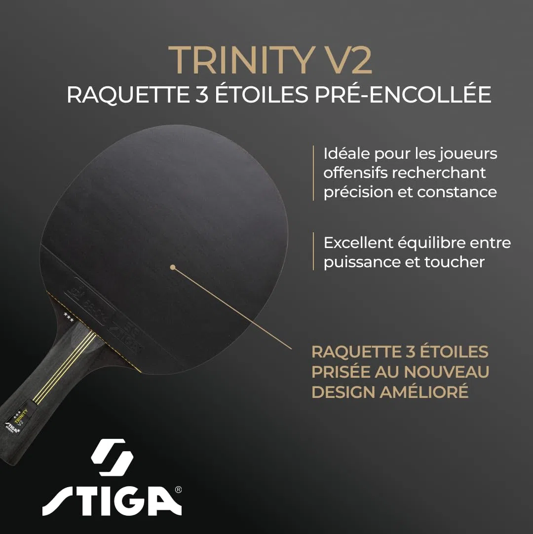STIGA Trinity V2 Raquette de Ping-Pong, Raquette de Tennis de Table 3 étoiles, Revêtements approuvés par l'ITTF, Prise Ergonomique - pour Les Joueurs offensifs