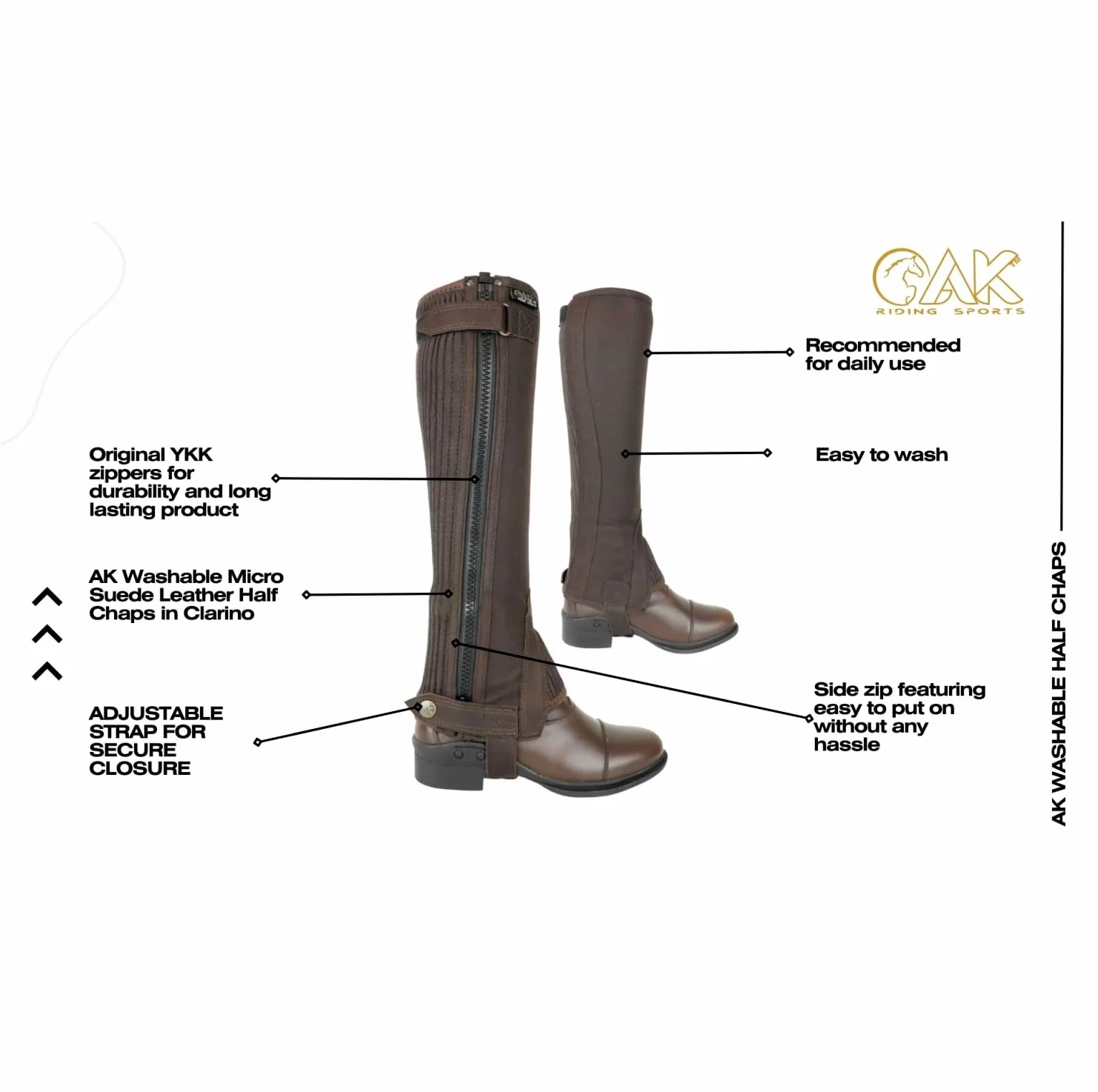 AK Demi-chaps d'équitation lavables en daim