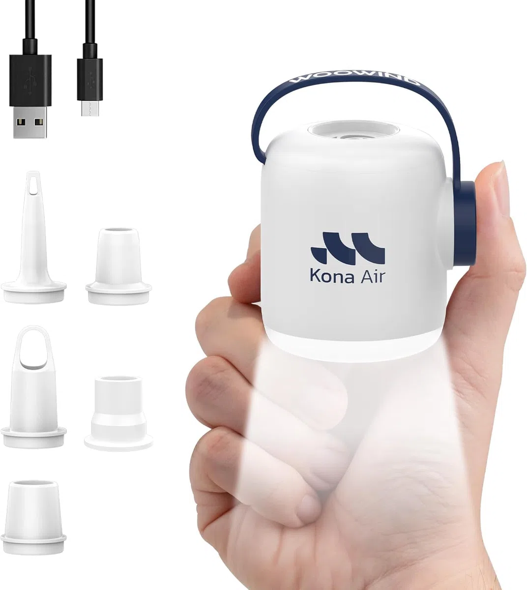 Woowind Pompe à Air Électrique, Pompe à Matelas Pneumatique sans Fil pour Flotteurs de Piscine, Anneaux de Natation, Lit Pneumatique, Canapé Pneumatique, Alimentée par Batterie Rechargeable