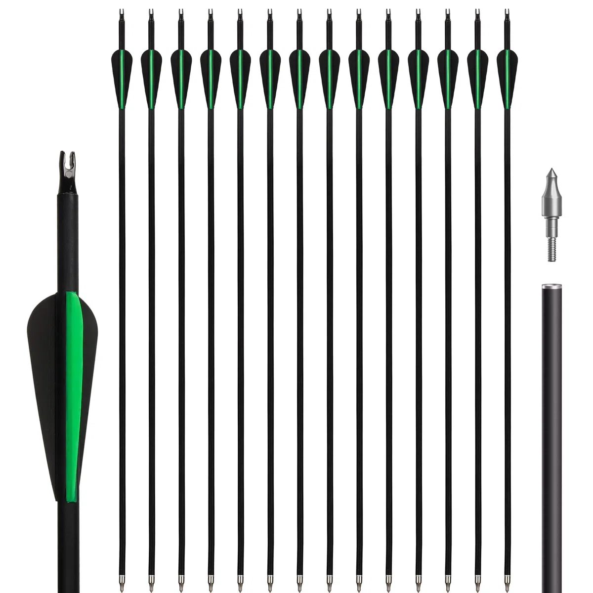 14 Pièces Flèches de Tir à l'arc,Spine 500 Flèche en Carbone de Chasse pour arcs, Arcs Classiques, Arcs Longs et arcs Traditionnels, Tir sur Cible en Extérieur
