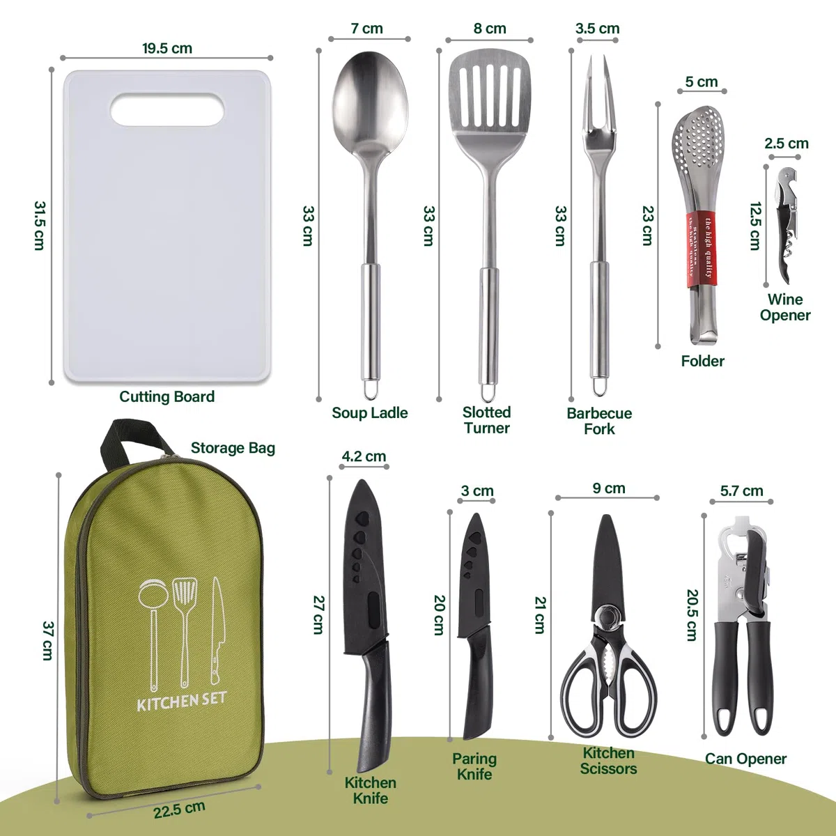 10 Pièces Ustensiles de Cuisine Camping Accessoires Essentiels Inoxydables pour Pique-Nique et Randonnées