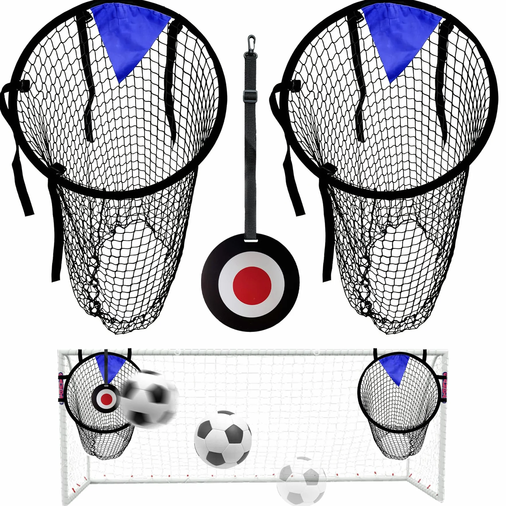 TZEKING Lot de 2 Cible Football, Filet de Football Pliable avec Sangles Réglables, Filet Cible But pour Améliorer la Précision de Tir, Adapté pour Enfants et Adultes