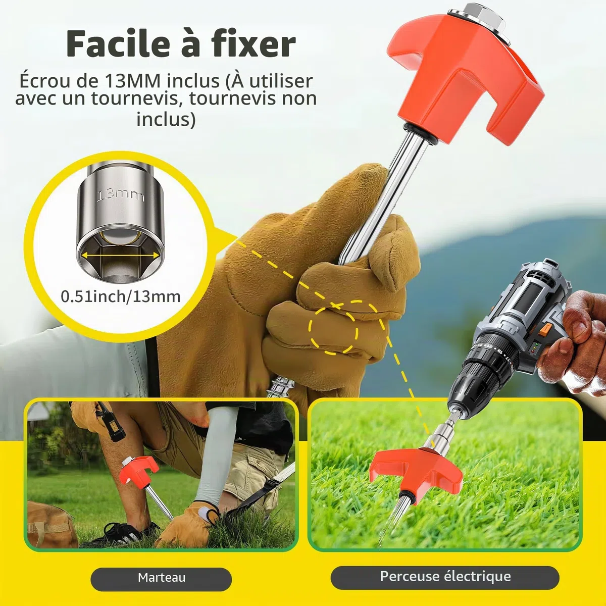 12 piquets de Tente Stables Piquet de Tente a Visser Camping perçables Sardines Camping Robuste piquets de Sol antirouille 25cm Piquet de Camping (Orange 12PCS)