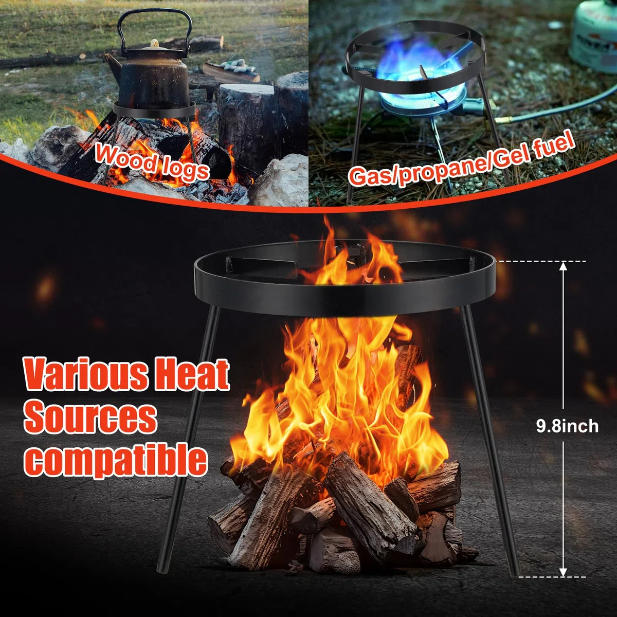 Trépied pour feu de Camp pour la Cuisine – Équipement de Cuisine pour feu de Camp, Support de Foyer extérieur, trépied de Camping Portable en Fonte pour Four hollandais, Barbecue, Chalet, Foyer