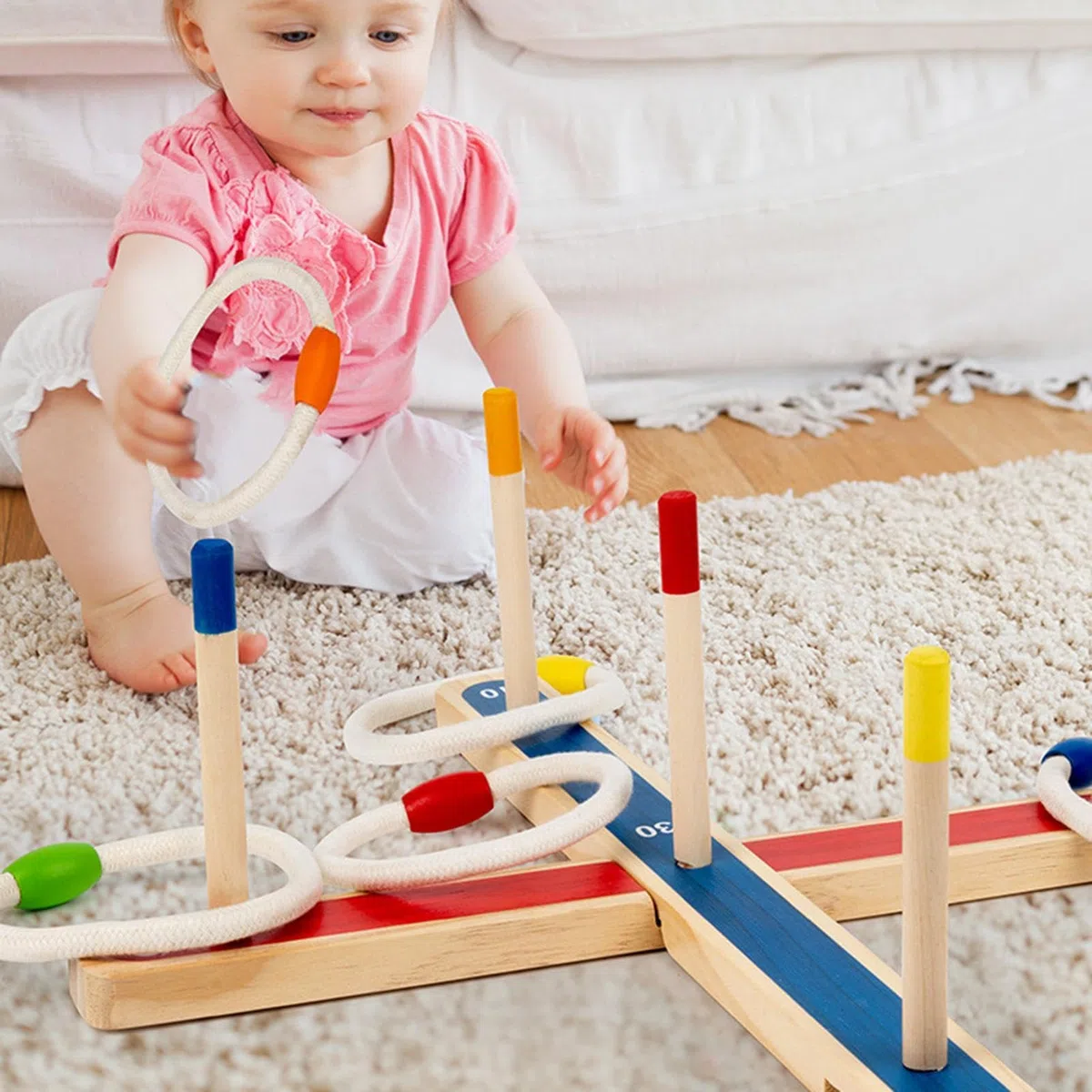 Wooden Throw Hoop Game, Fun Kids Throwing Ring Game, Indoor Outdoor Ring Throw Game, Hand Eye Coordination Games 16.22x3.62x2.36 inches for Kids Aged 3 and More, Family (1 Set)