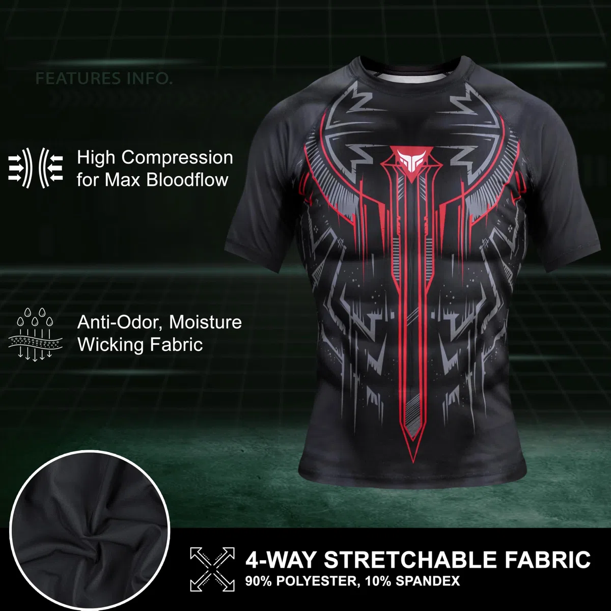 Mytra Fusion MMA Rash Guard Couche de Base Compression BJJ Rashguard Hommes Rash Guard à séchage Rapide pour MMA, Gym, Entraînement et Course à Pied