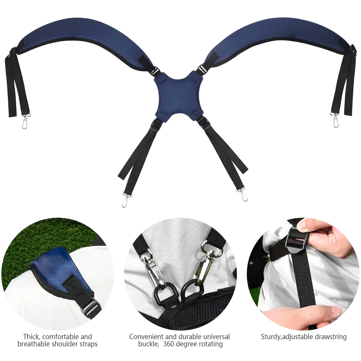 BIG TEETH Sangle de rechange confortable pour sac de golf, double bandoulière réglable, sangle rembourrée pour sac de transport de golf