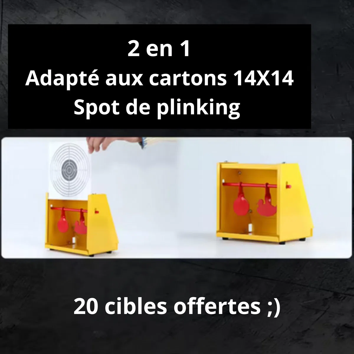 Cible DE TIR - Boîte - 2 en 1 : PLINKING + cartons 14X14- Support Cible - Plomb, Carabine, Pistolet 2O cartons offerts- idée Cadeau