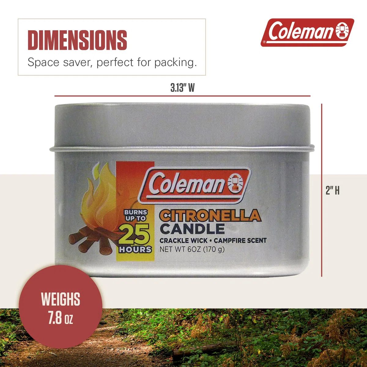 Coleman Lot de 6 bougies parfumées d'extérieur à la citronnelle avec mèche craquelée en bois, parfum feu de camp, 170 g