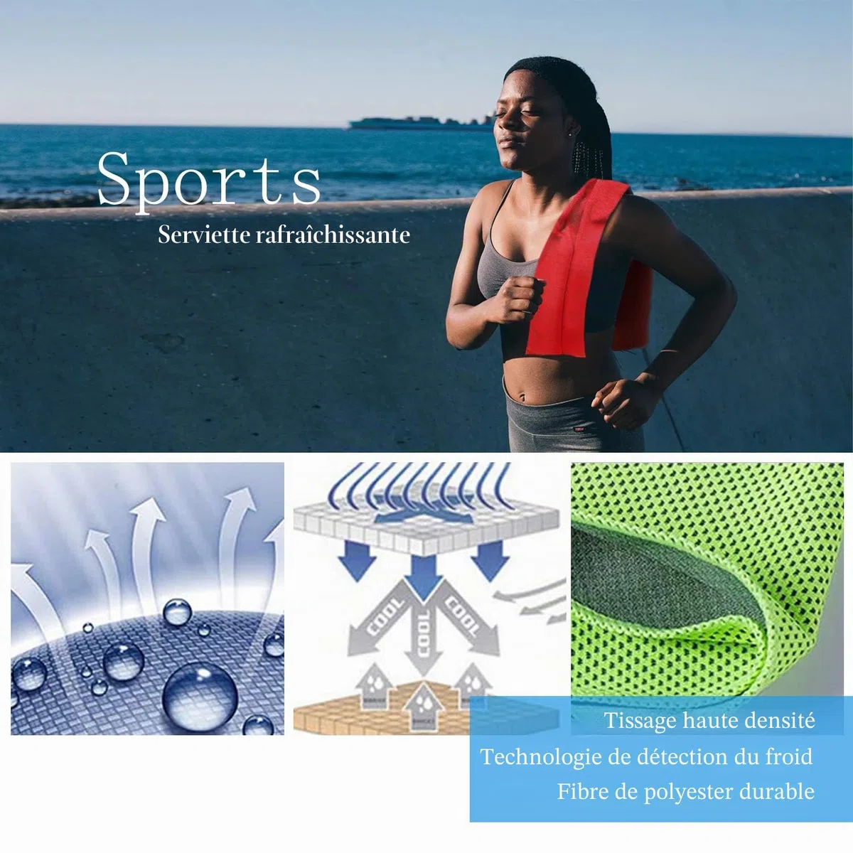 Yisscen 10 PCS Serviette rafraîchissante, Serviette rafraîchissante en Microfibre, Serviette de Refroidissement, Serviette de Sport, pour Le Yoga, Le Golf, la Plage, l'entraînement, Les Voyages
