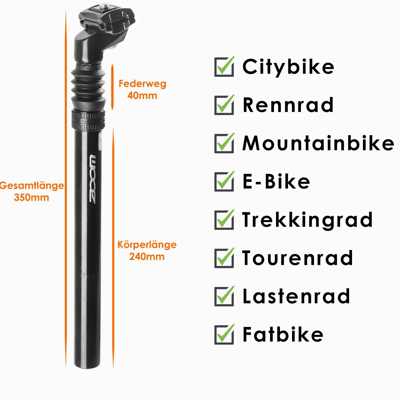 Tige de Selle Suspendue vélo 27.2 / 30.4 / 30.9 / 31.6 mm – Amortisseur réglable en Aluminium pour VTT, vélo électrique, vélo de Route, BMX et vélo Enfant